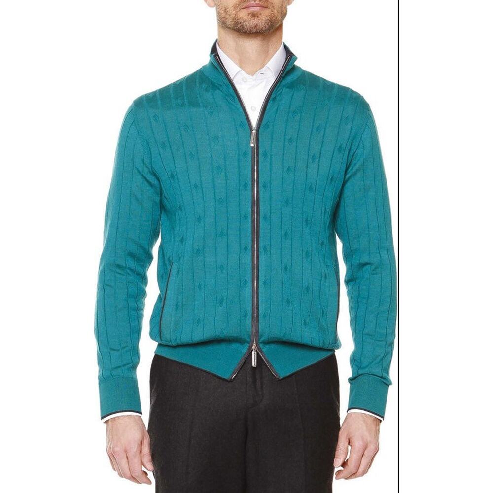 $3,800 NWT Stefano Ricci Textured Diamond Full Zip Sweater Teal Cashmere 48/38